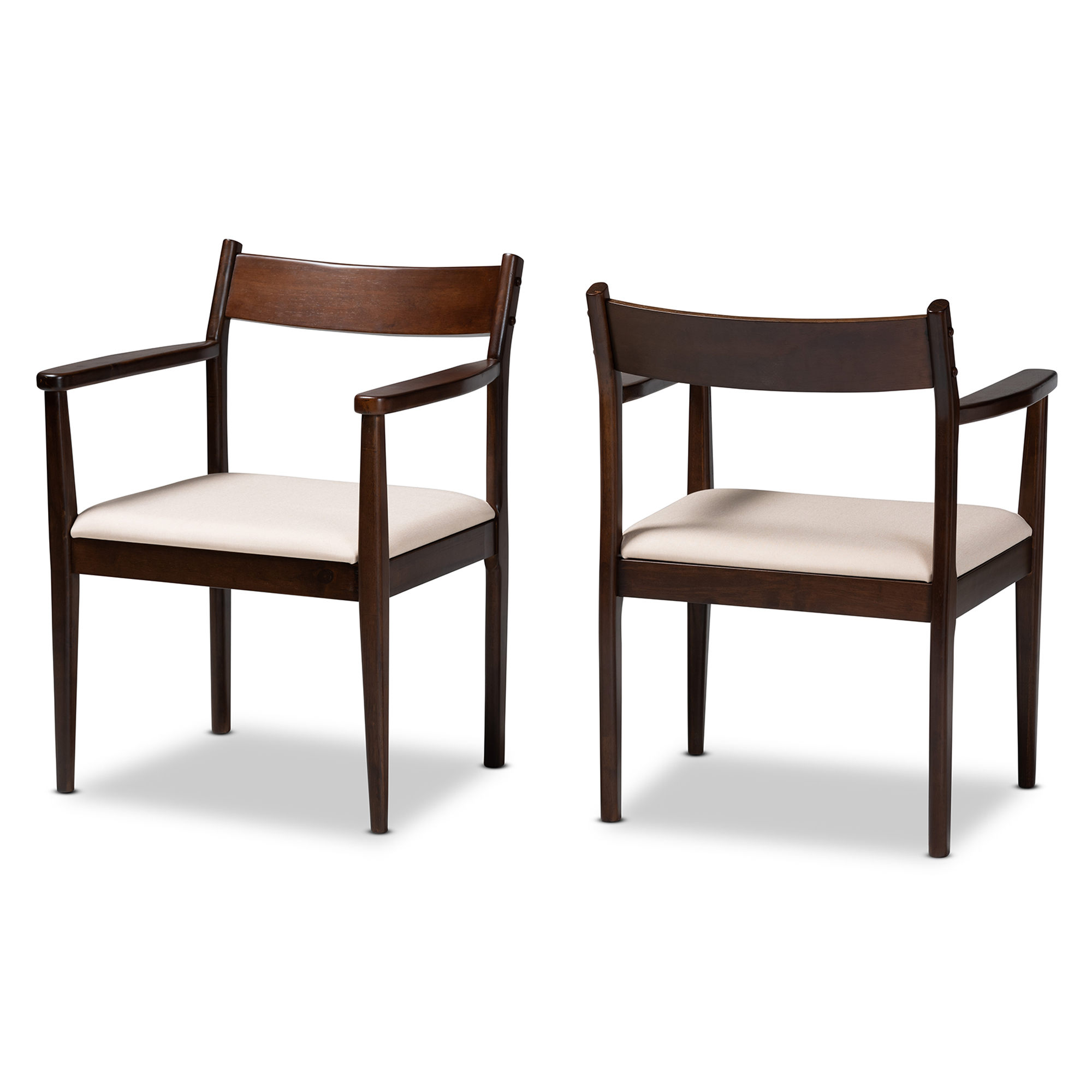 Baxton Studio Coretta Mid-Century Modern Cream Fabric and Dark Brown Finished Wood 2-Piece Dining Chair Set